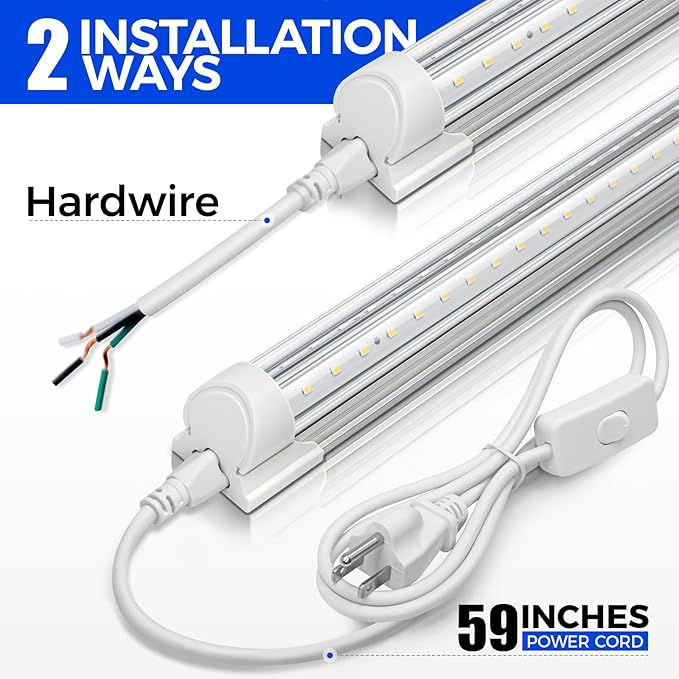 6 Pack 4FT LED Shop Lights 40W 5500LM 5000K V Shape Integrated Garage Warehouse Lights