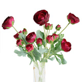 Artificial Ranunculus Flowers With Real Touch Stem Spray For Home Garden Decoration (Red)