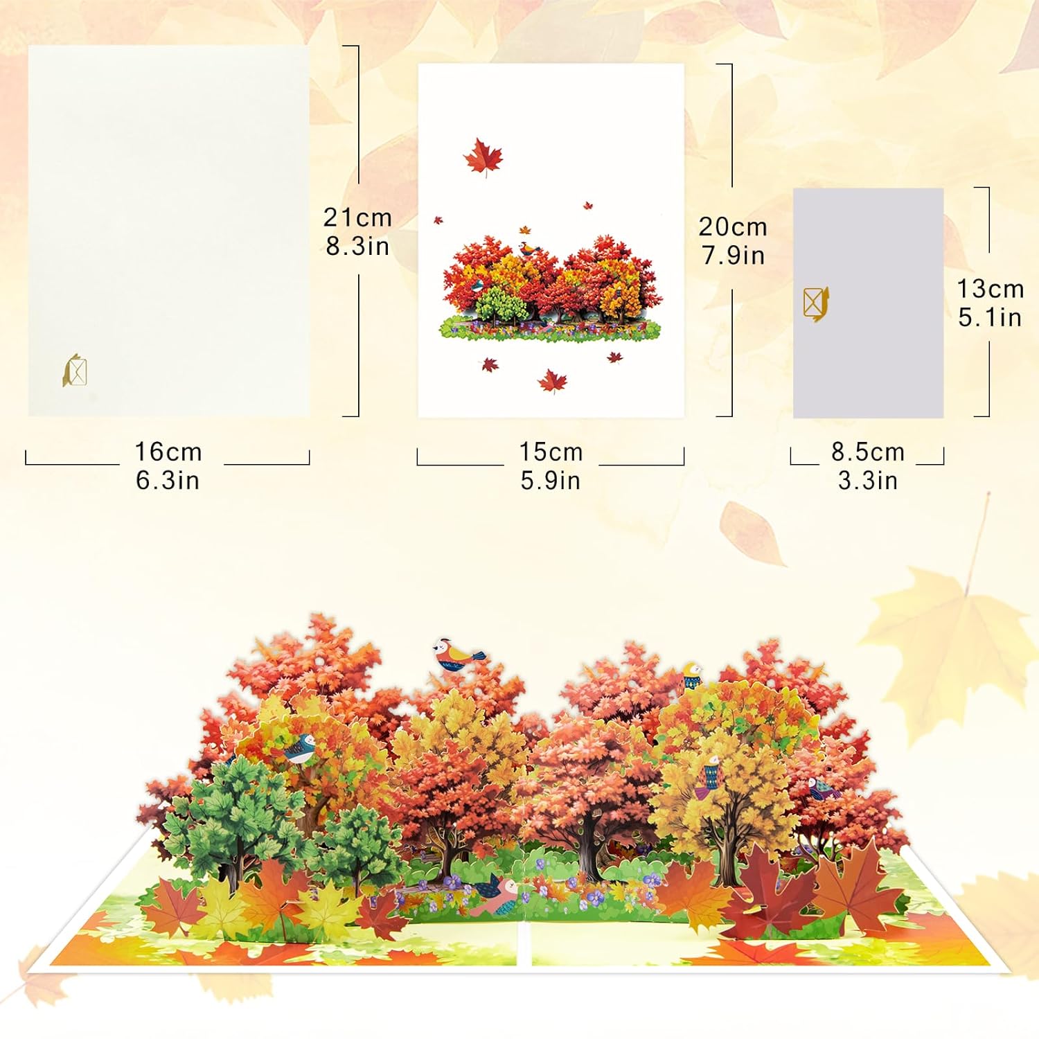 Row Of Maple Trees Pop Up Paper Flower Bouquet Greeting Cards With Blank Note & Envelope, Ideal Gift For Celebrating Love, Holiday, Birthday, Anniversary, Special Moments, New Home