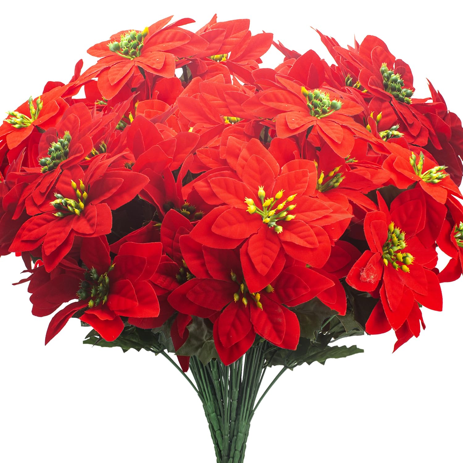 8Pcs Artificial Poinsettia Flowers Christmas Decorations Silk Poinsettia Stem Realistic Holiday Home Decor For Table Centerpiece Wedding Party Diy