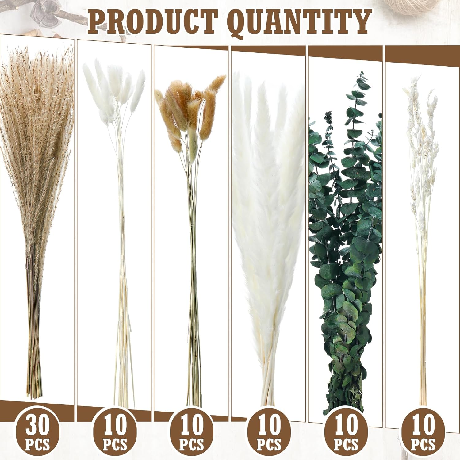 10 Set Dried Pampas Grass Centerpiece For Wedding Baby Shower Party 10 Glass Flower Jars 10 Artificial Roses 80 Dried Pampas Grass With Rope For Rustic Bridal Farmhouse Decoration(Pink)