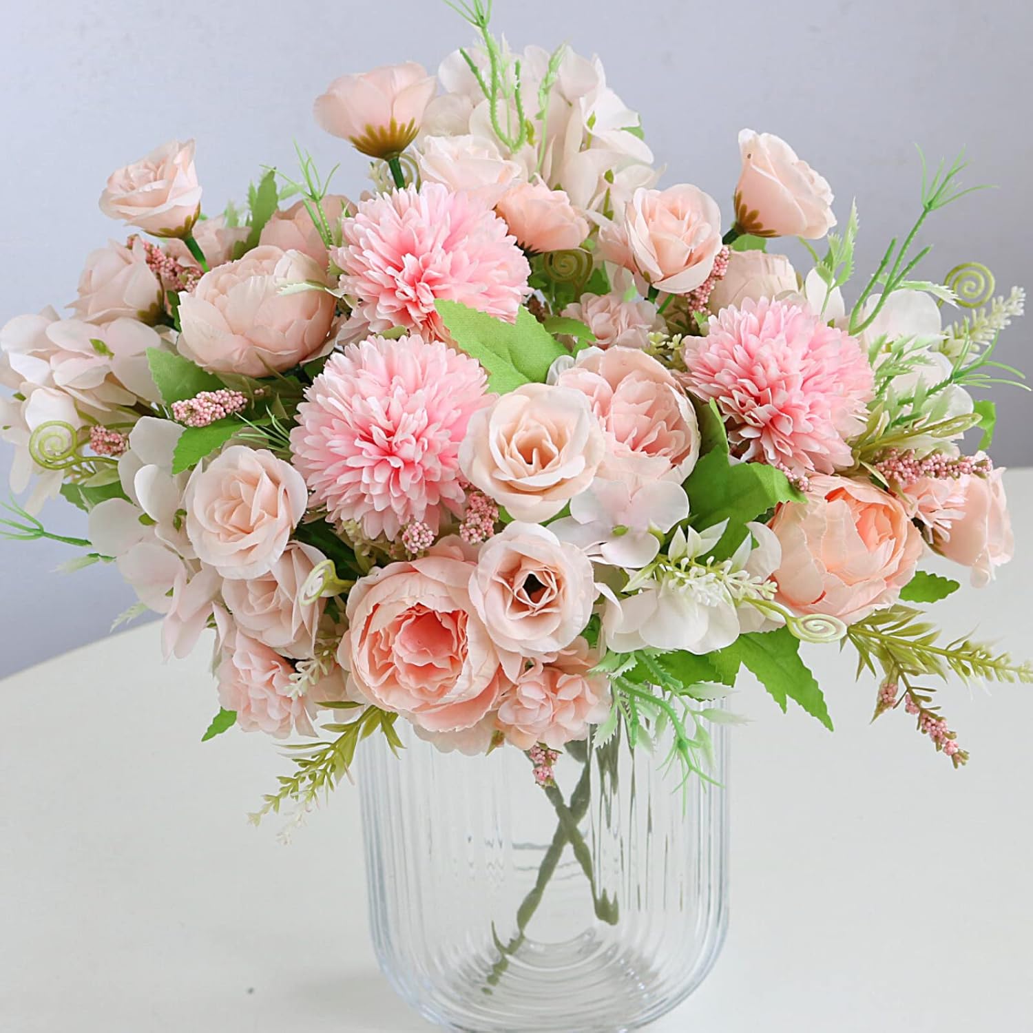 Artificial Flowers, 2Pcs Small Silk Flowers For Home Decor Indoor Fake Bouquet Faux Floral Arrangements Dining Table Centerpieces For Kitchen Bridal Wedding Party Decor, Pink