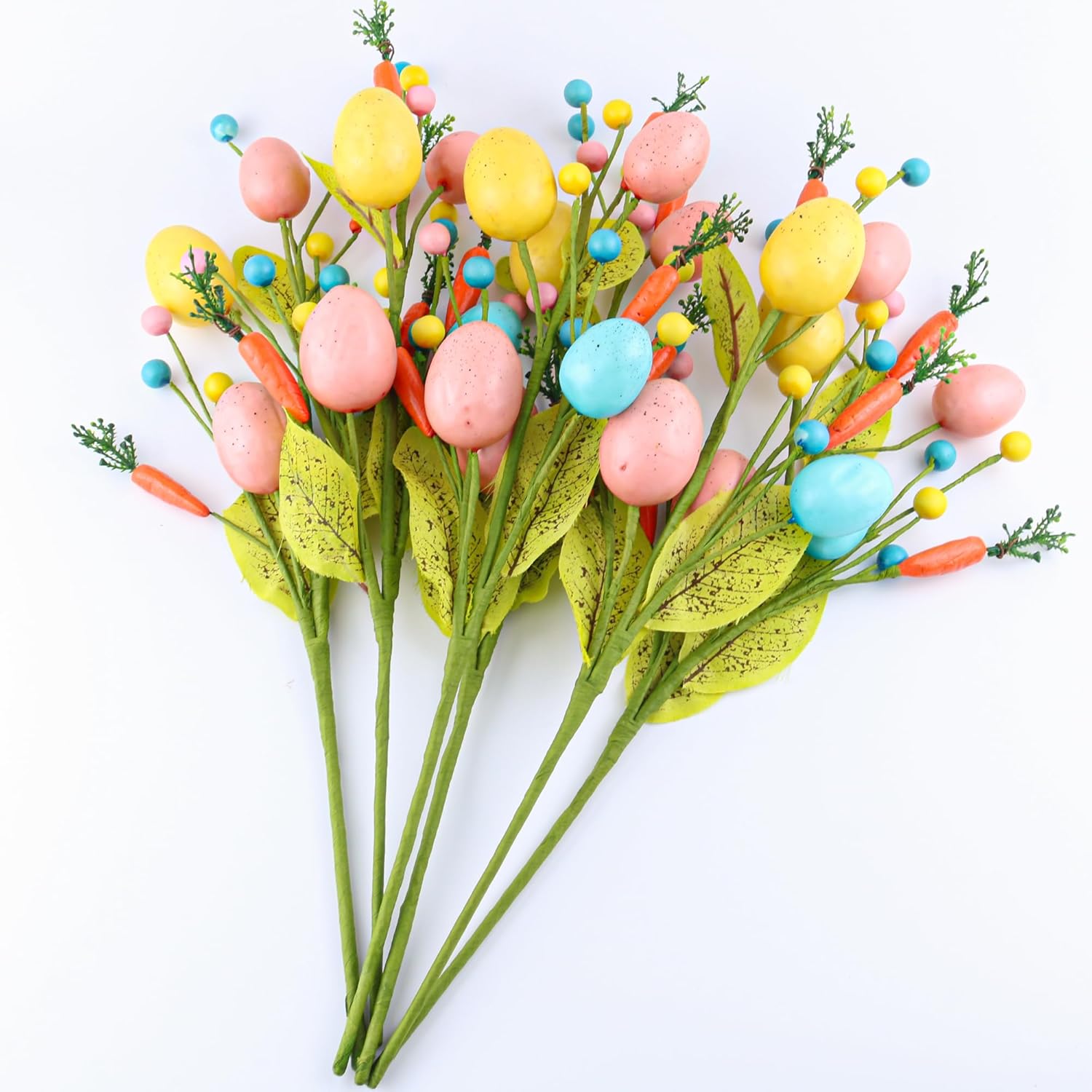 Easter Decorations, 6 Pcs Easter Stems With Eggs Carrots And Berries, Artificial Flower Arrangement For Spring Decor, Egg Picks Centerpieces For Table