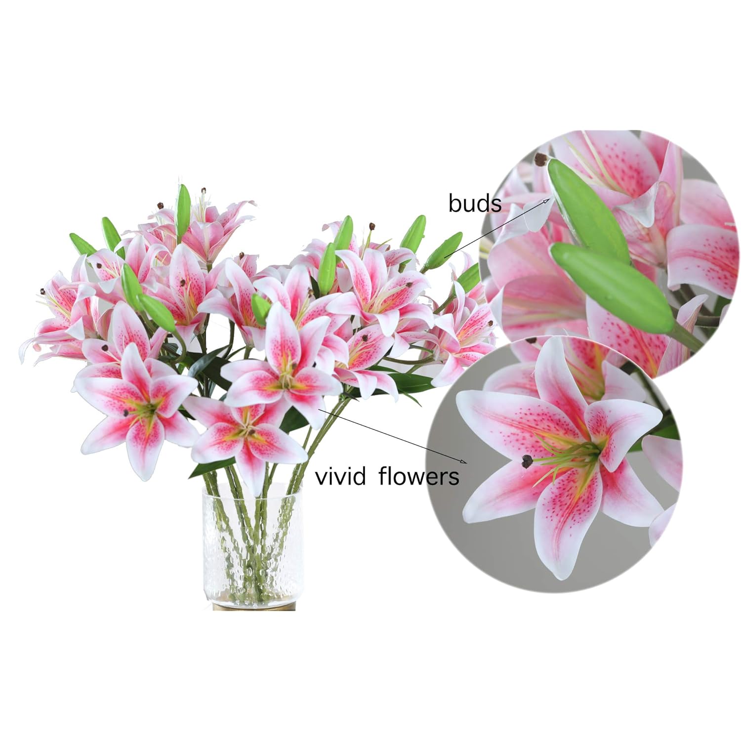 6 Pack Artificial Lily Flowers Full Bloom Fake Latex Real Touch Artificial Flower Bouquets With 3 Heads Wedding Party Decor Home Décor (Rosy)