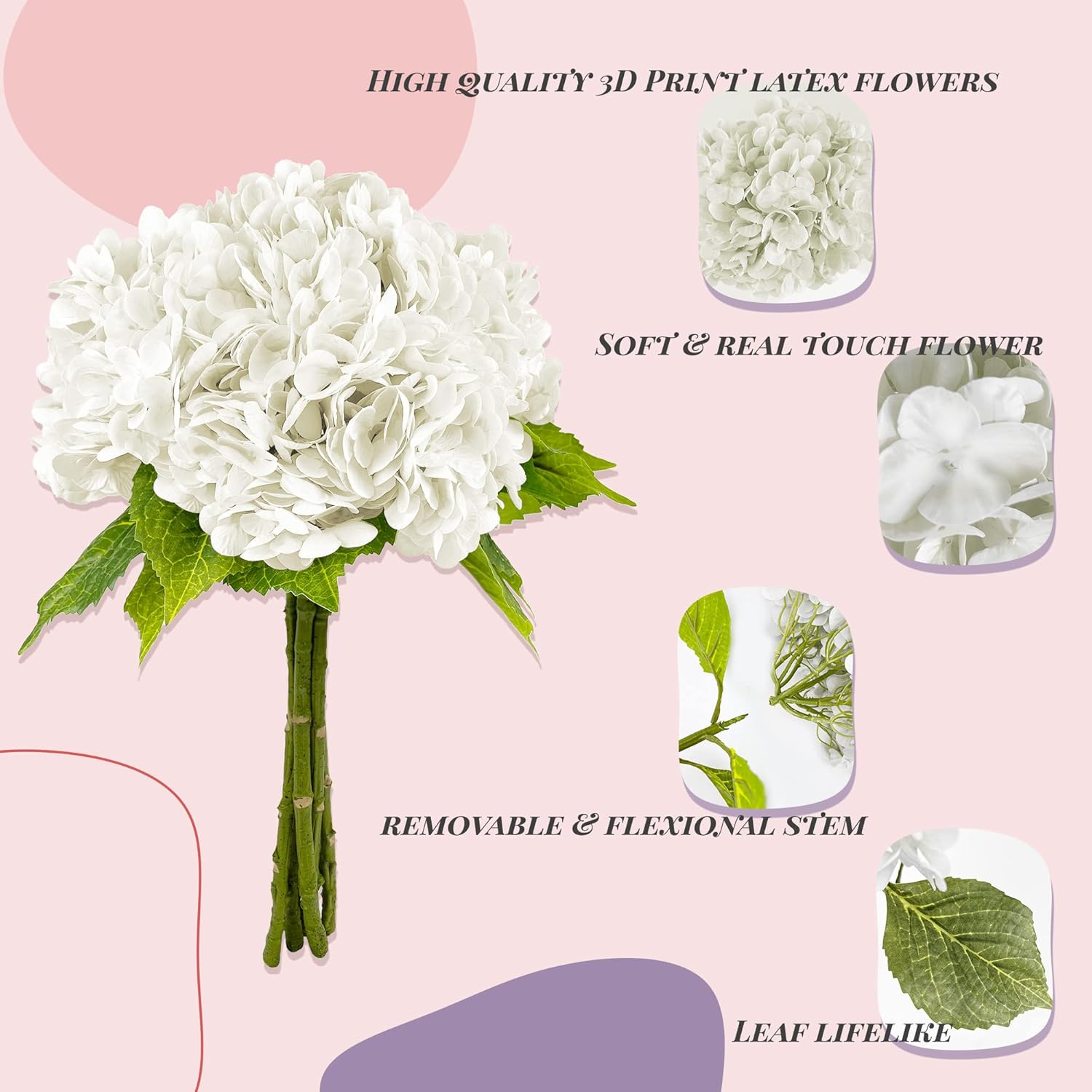 21In White Artificial Hydrangea Flowers 5 Pcs Real Touch 3D Print Latex Flowers For Wedding Centerpieces Bouquets Diy Floral Decor Home Decoration With Stems