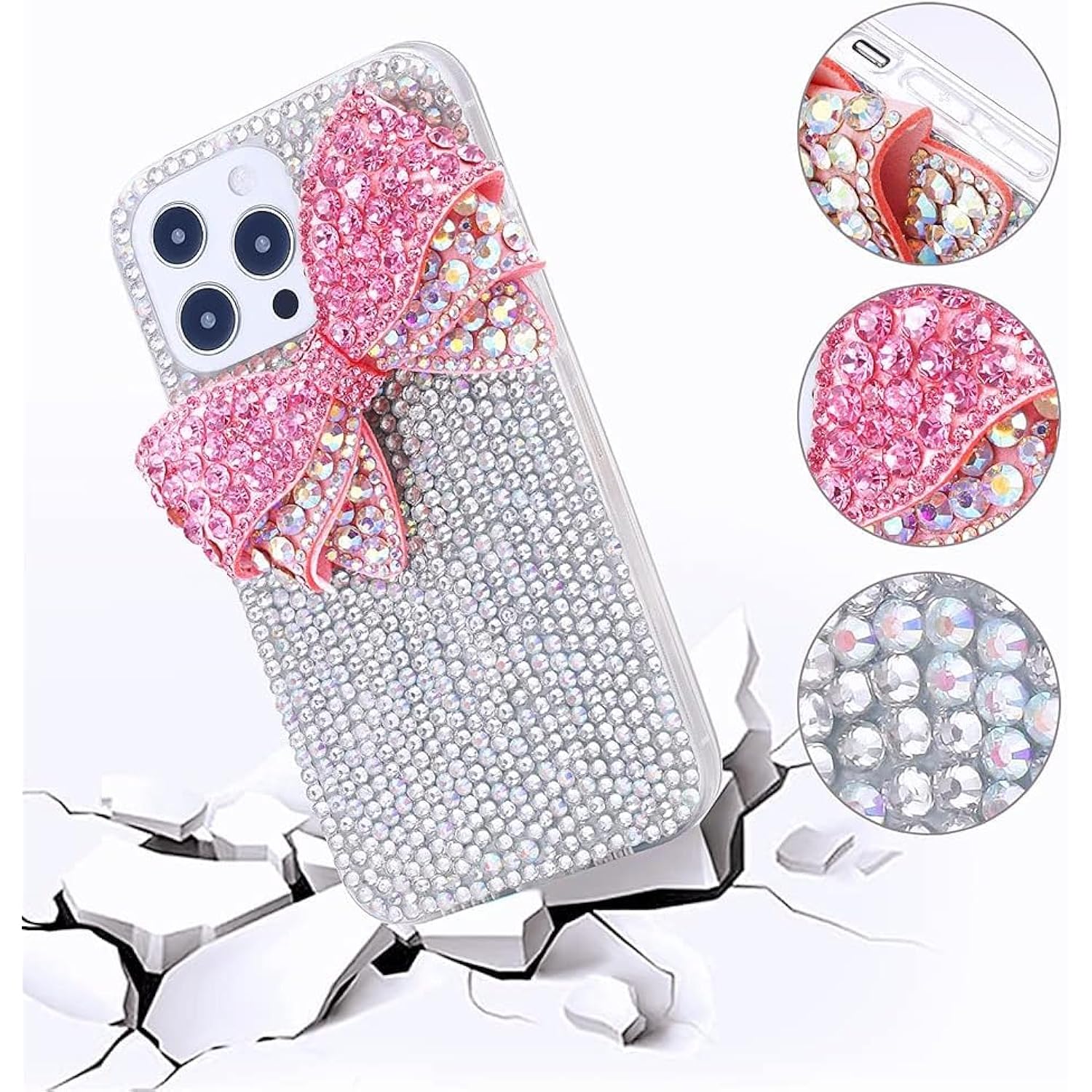 For Iphone 15 Plus Bling Glitter Case,3D Cute Bow Diamond Women Girls Cover Luxury Shiny Sparkle Crystal Rhinestone Gems Bumper Clear Protective Phone Case,Bow Pink
