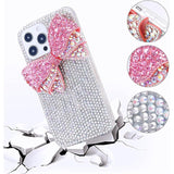 For Iphone 15 Plus Bling Glitter Case,3D Cute Bow Diamond Women Girls Cover Luxury Shiny Sparkle Crystal Rhinestone Gems Bumper Clear Protective Phone Case,Bow Pink
