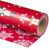 Reversible Nutcracker Christmas Wrapping Paper - Mini Roll - 17 Inch X 33 Feet - Red Nutcracker And Snowflake Wrapping Paper For Christmas, Holiday, Party