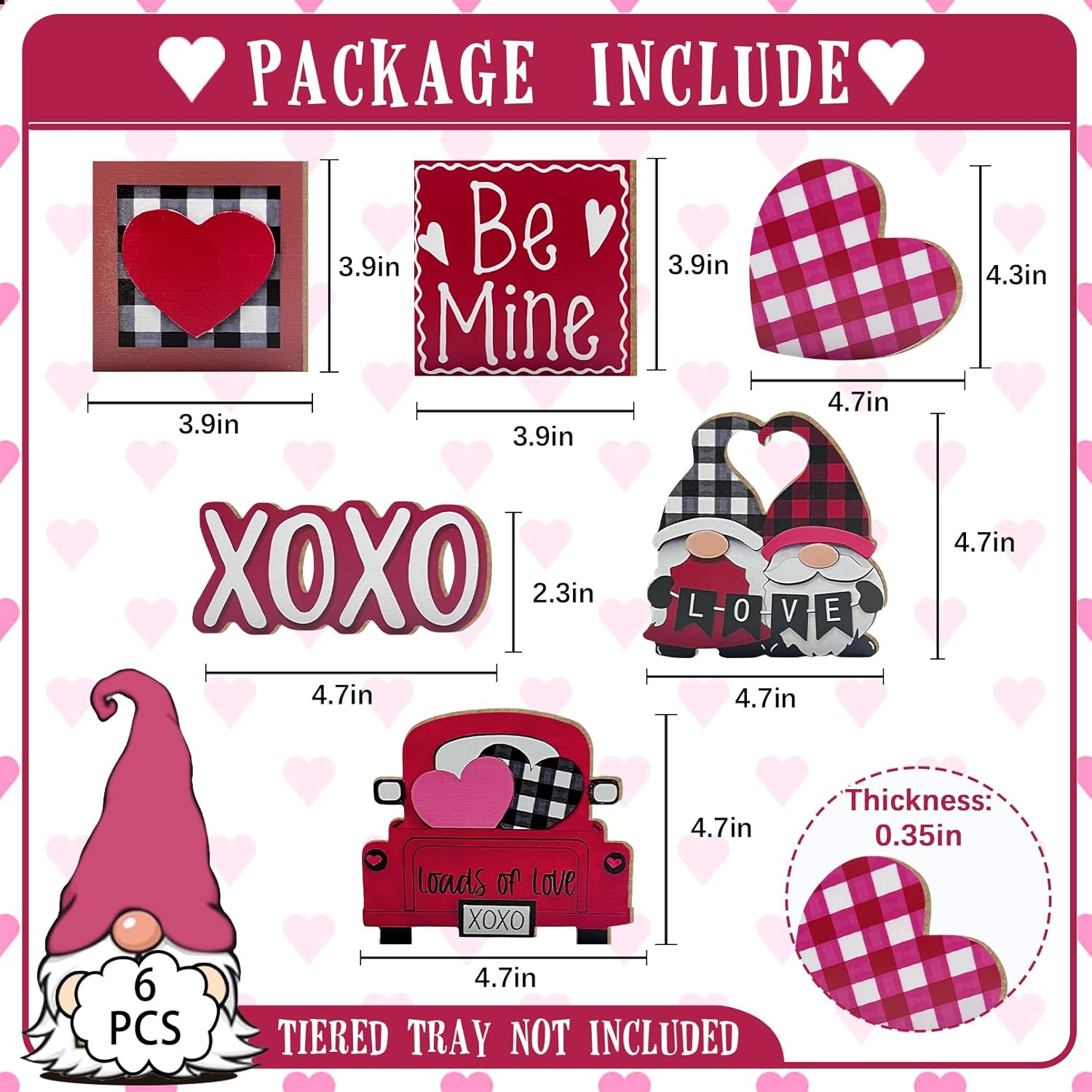 Valentine’S Day Tiered Tray Decor, Farmhouse Tray Decorations Indoor, Buffalo Plaid Gnome Couple Love Heart Truck Wooden Signs, Rustic Valentine Decor For Home Table Wedding Party