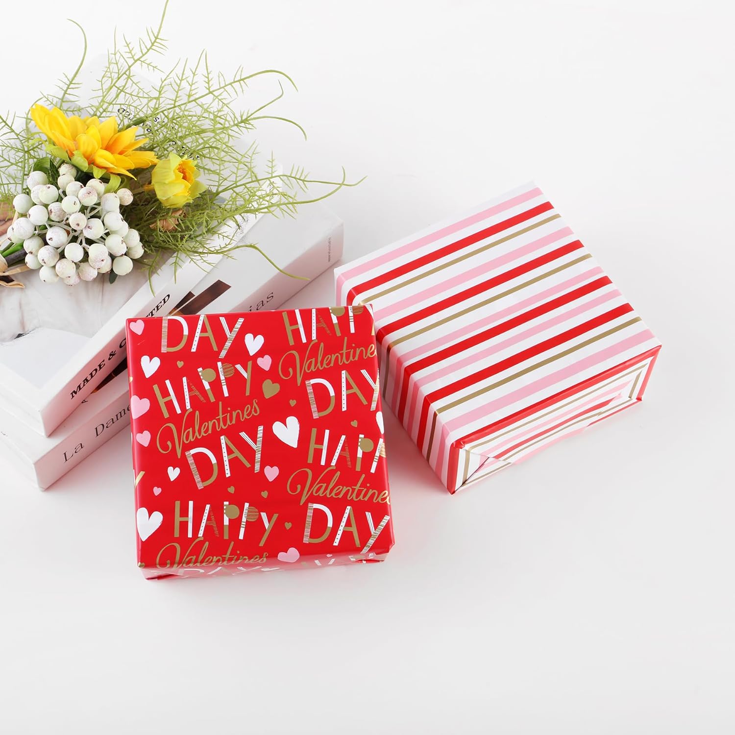 Red Wrapping Paper Roll, 17 Inch X 32.8 Feet, Happy Valentine'S Day - Colorful Stripes Design Gift Wrap For Valentine'S Day, Wedding, Bridal Shower, Birthday, Baby Shower, Party