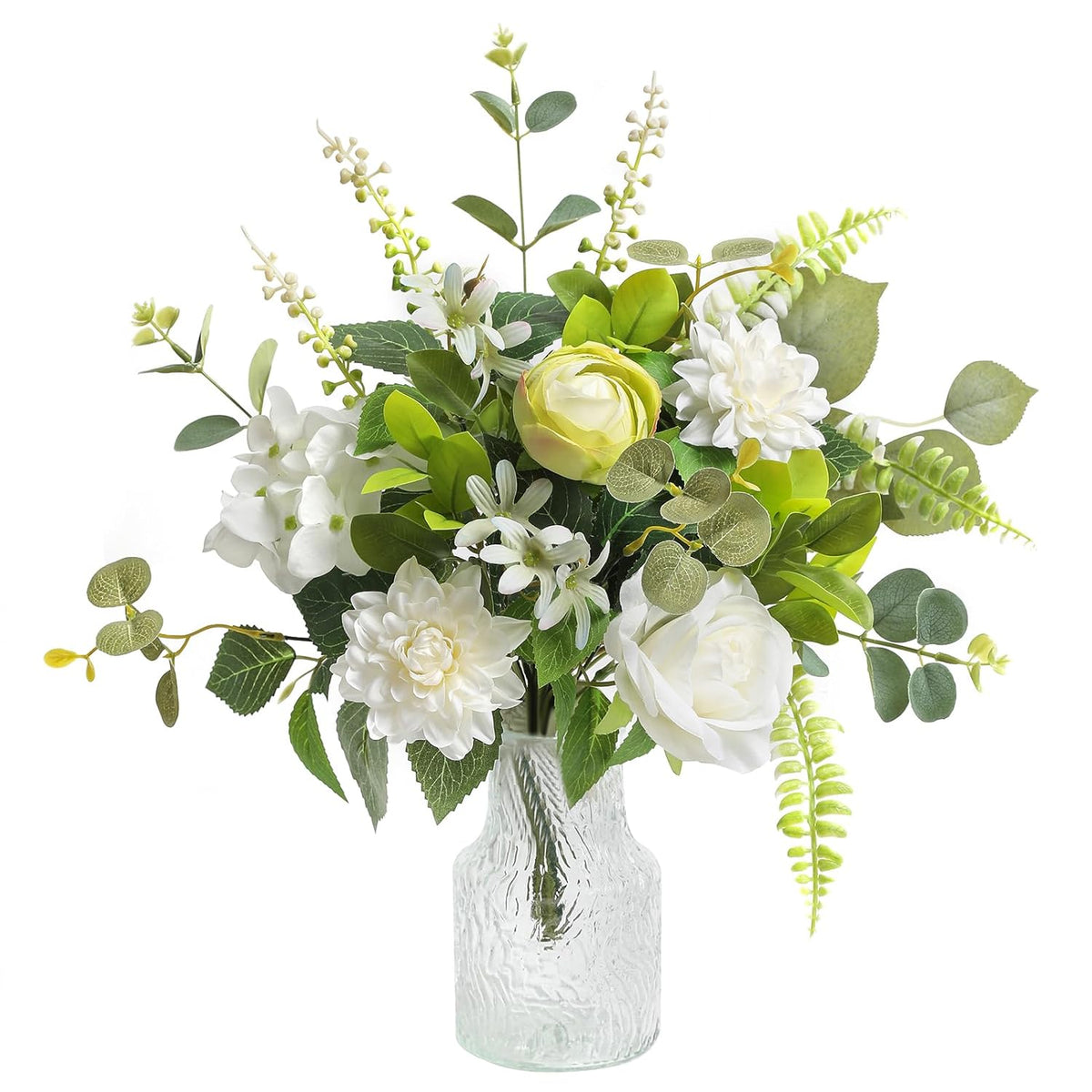 Fake Flowers With Vase,Artificial Silk Roses In Vase,Table Centerpieces For Dining Room, Silk Faux Flower Arrangements For Home, Living Room Bathroom Plant Decor,Table Decorations
