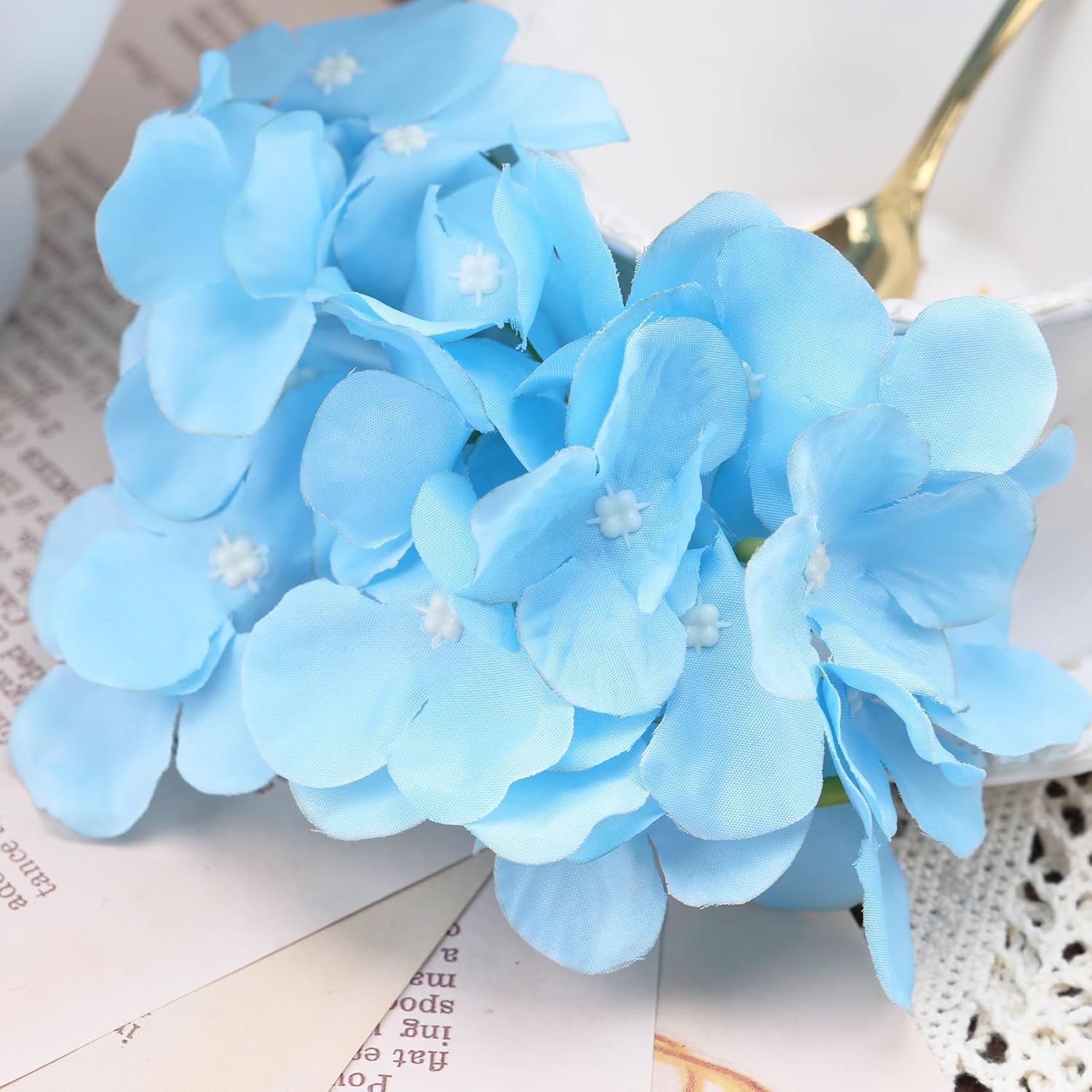 40Pcs Artificial Flowers Fake Hydrangea Flowers Heads Full Faux Silk Flowers With Stems For Wedding Home Party Kitchen Indoor Baby Shower Decoration(Blue)