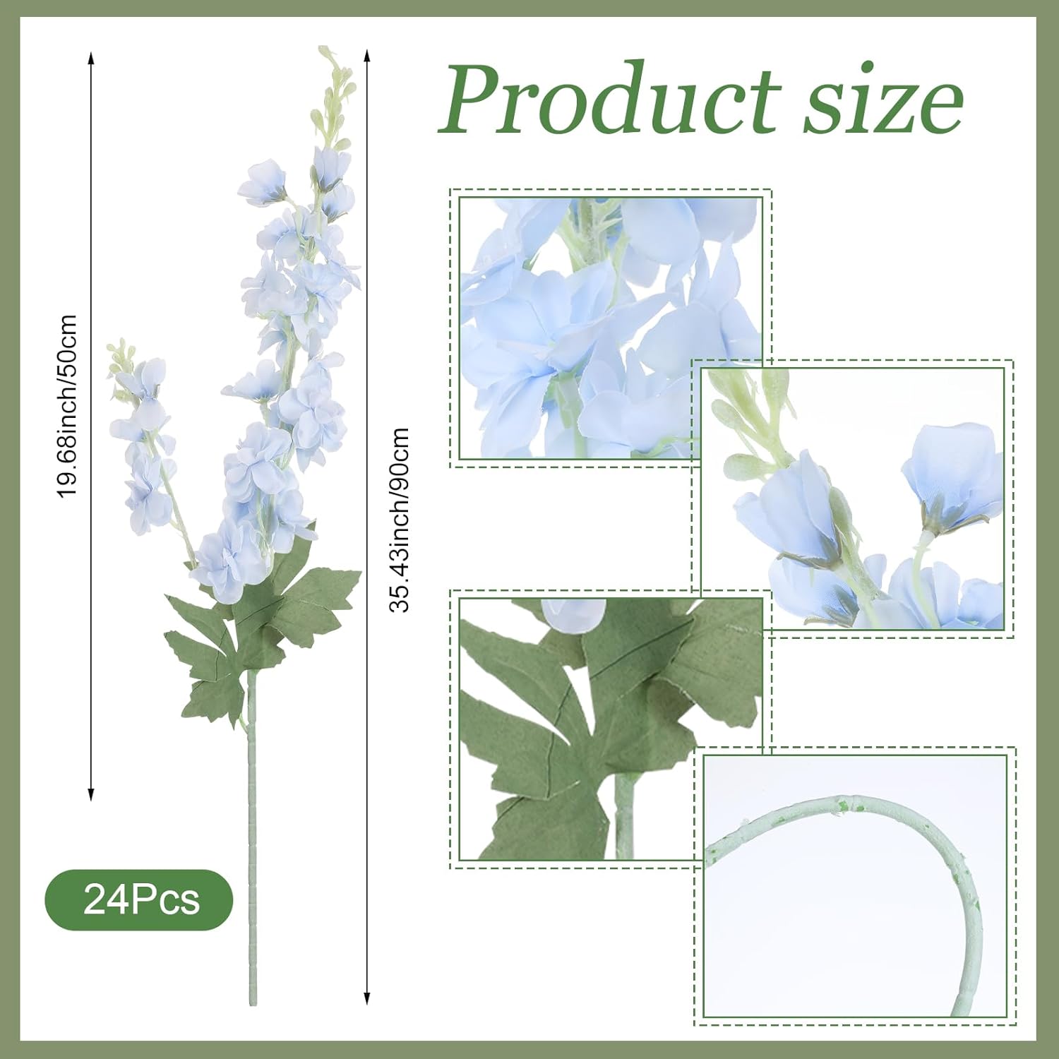 24 Pcs Delphinium Artificial Flower 35.4'' Long Larkspur Stem Fake Faux Silk Flowers Bulk For Tall Vase Floral Arrangements Home Centerpiece Table Wedding Decor (Blue)