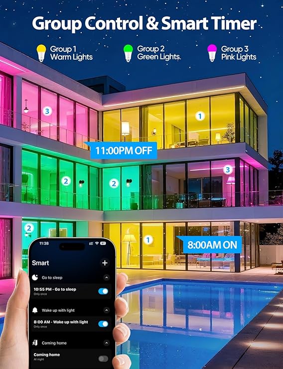 Smart Light Bulbs 2 Pack A19 E26 RGBTW Color Changing WiFi Bluetooth Alexa Google Compatible