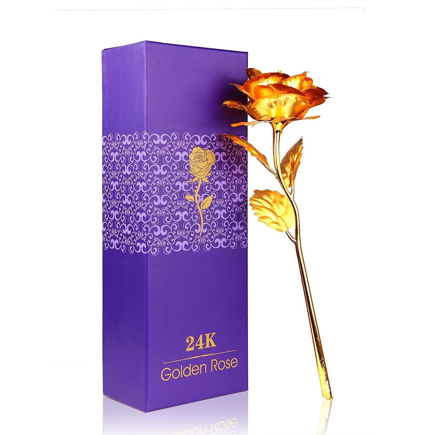 Creative 24K Gold Foil Rose Flower Full Blossom Presents, Romantic Gift For Her With Box, Handcrafted & Love Last Forever (Golden)