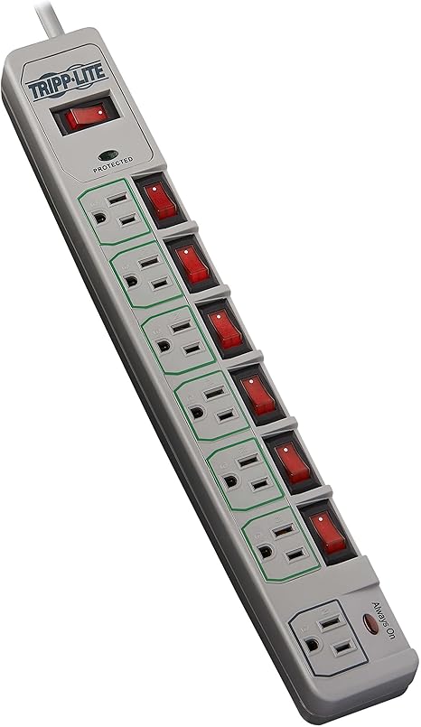 Surge Protector Power Strip 7 Outlets Individual Switches 6FT Extension Cord White