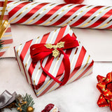 Gold Foil Stripes Wrapping Paper Mini Roll - 17 Inch X 32.8 Feet - Red & Gold Stripe Perfect For Christmas, Birthday, Holiday, Wedding, Baby Shower And All Occasions