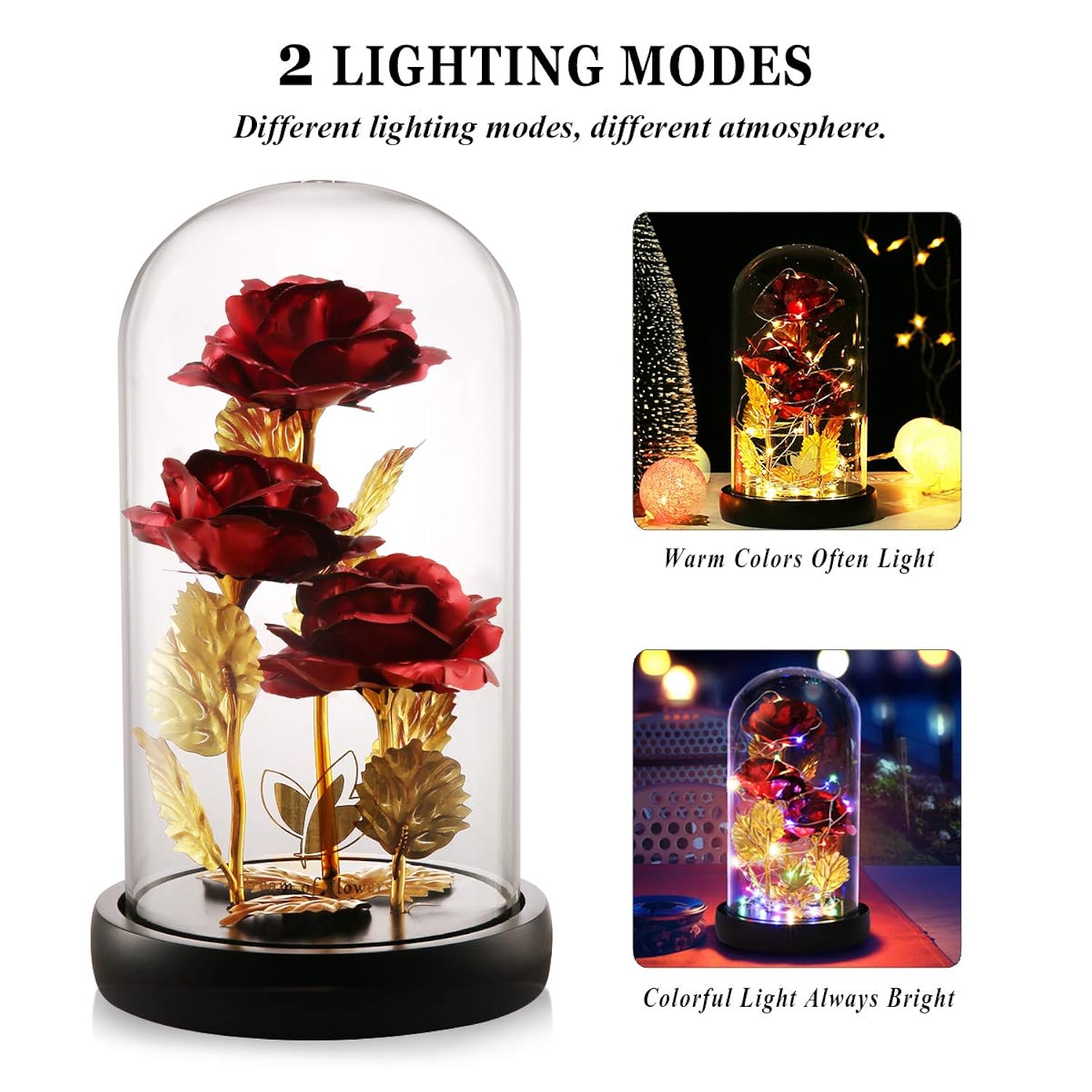 Valentines Day Gifts For Her,Beauty And The Beast Rose Birthday Gift,Galaxy Flower Rose With 2 Light Modes,Colorful Crystal Flower Enchanted Rose In Glass Dome,Womens Gifts For Mom Wife Girlfriend