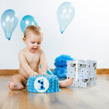 Birthday Boy Wrapping Paper For Boys Kids- Light Blue Gift Wrap With Paw Prints, Stars & Balloons, Birthday Boy For Boy'S Birthday, Baby Shower - 28X40 Inches, 4 Folded Sheets