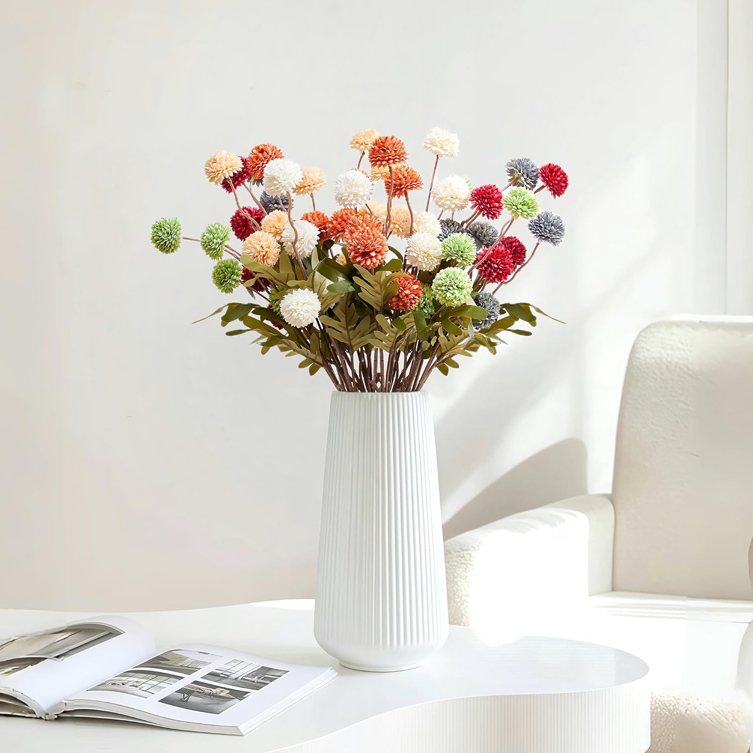 6Pc Fake Mums Flowers Artificial Chrysantnemum Flower Stem Mini Pompon Fake Flower For Diy Bouquet Home Decor (Assorted)
