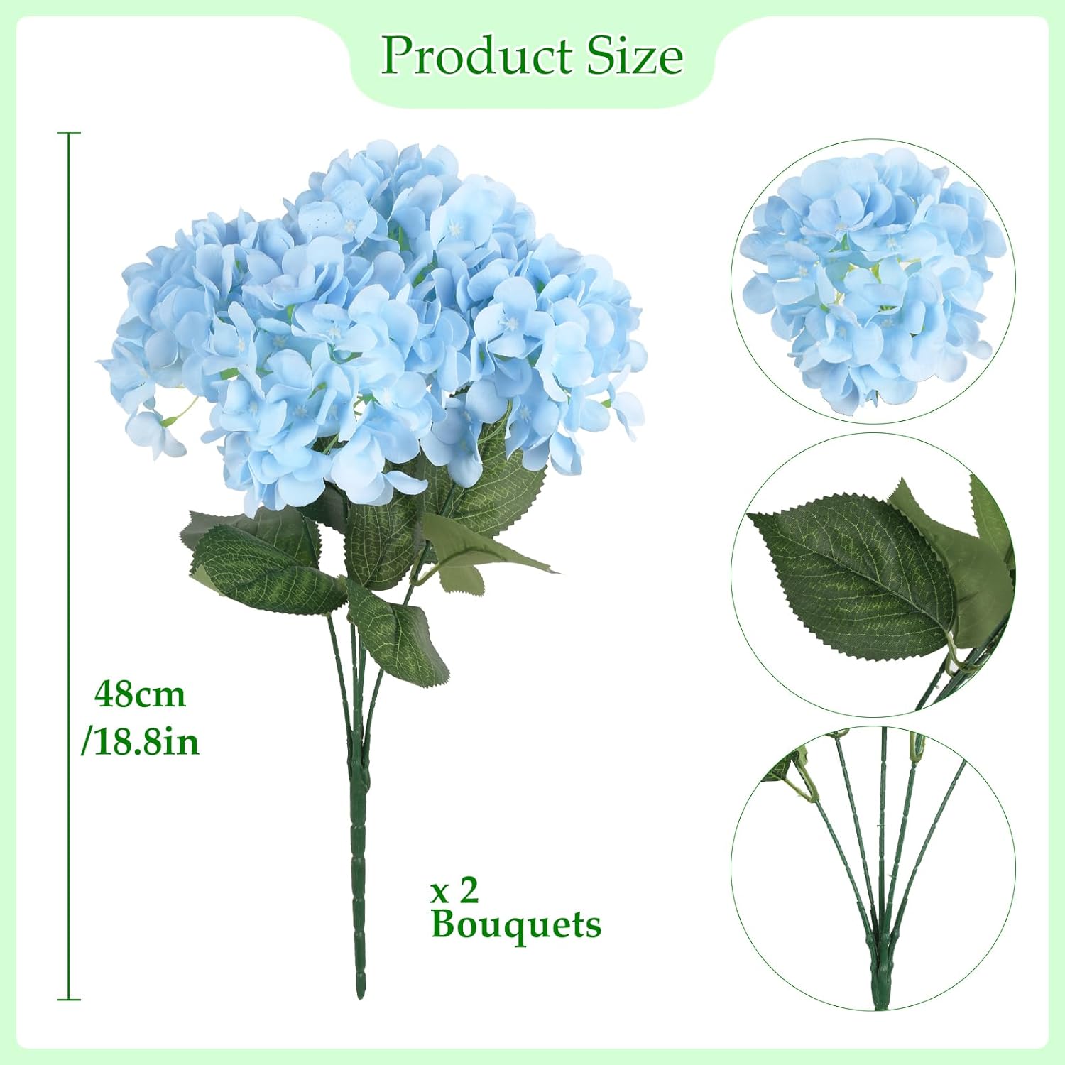 18.8 In Light Blue Hydrangea Flowers, 2Pcs Silk Artificial Flowers Large Faux Hydrangea Bouquets For Home Wedding Decor Table Centerpieces Floral Arrangements (Light Blue)