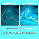 Wave Neon Sign Dimmable Ice Blue LED Wall Light 16.5 x 7 Inch Ocean Neon Decor for Bedroom Office Bar