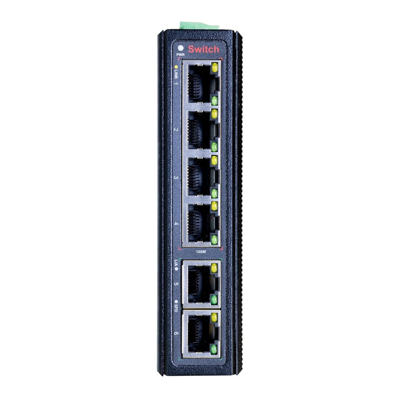 6-Port Industrial Ethernet Switch, 4X Fast Ethernet Ports And 2 Uplink Ports,