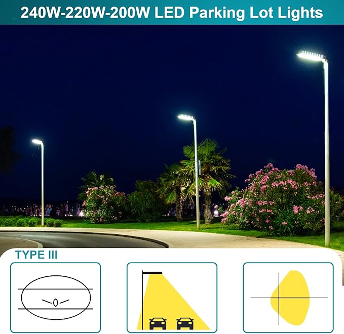 240W LED Parking Lot Light 38400LM 5000K Dusk to Dawn Outdoor Flood Light with Adjustable Wall Pole Mount