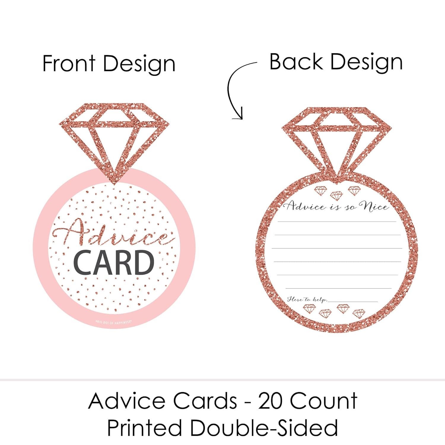 Big Dot of Happiness Bride Squad - Ring Wish Card Rose Gold Bridal Shower or Bachelorette Party Activities - Shaped Advice Cards Game - Set of 20