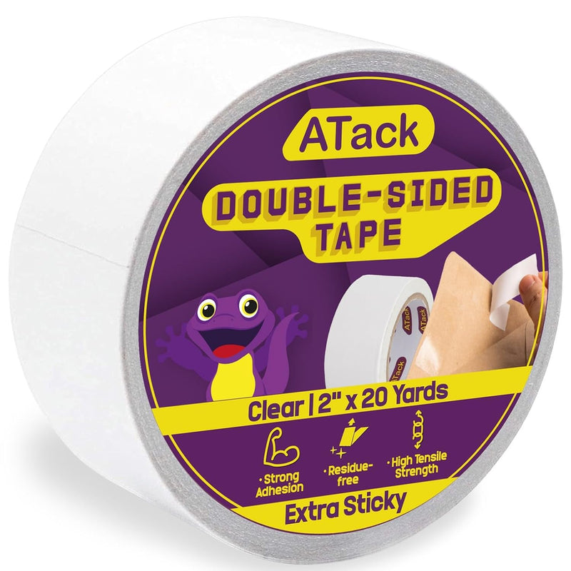 Extra Sticky Clear Double-Sided Tape, Removable, 2-Inch X 20-Yards - Wall Safe