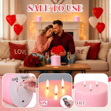 Valentine'S Day Pink Extra Large Flameless Candles 6'' X 6'' Led Battery Operated Real Wax 3 Wicks Flickering Pillar Candle With Remote Control Timer For Home Wedding Party Decoration