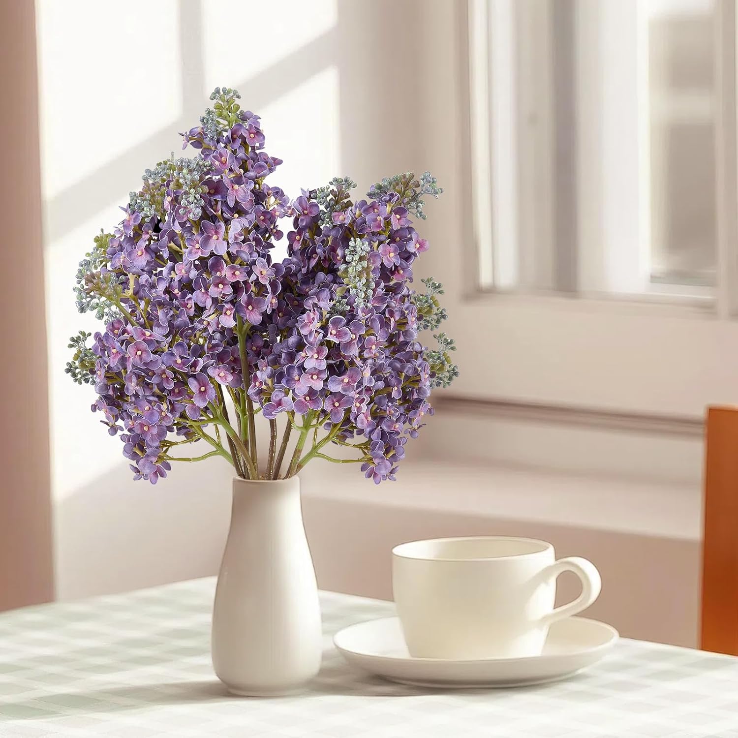 4Pcs 25.6Inch Lilac Artificial Flowers Purple Fake Delphinium Long Stem Silk Real Touch Flower Faux Lilac Floral Arrangement For Tall Vase Table Centerpieces Wedding Garden Home Decoration?Purple?
