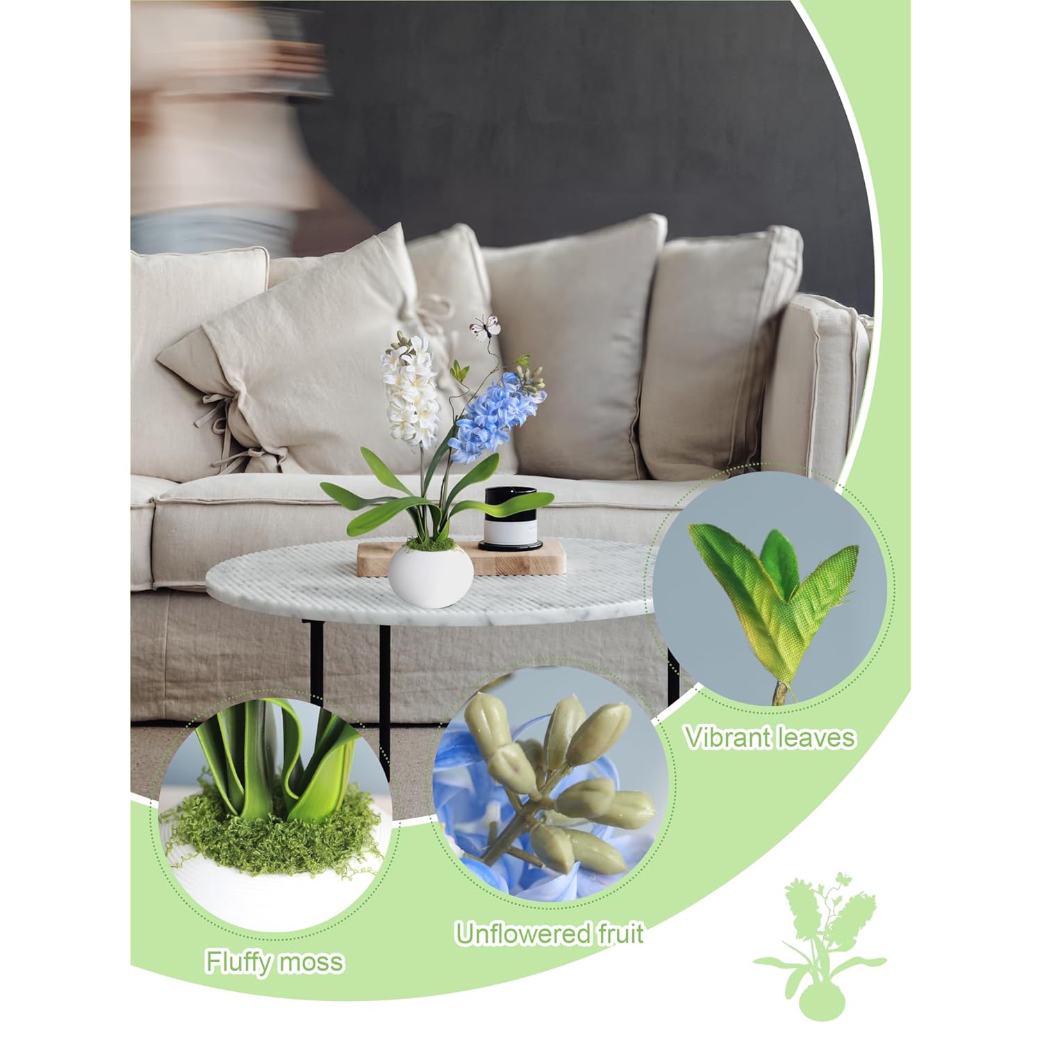 Real Touch 16.5" Hyacinth Potted Plants In Vase Artificial Delphinium Fake Flowers With Pot For Bathroom Decor Indoor Home Decorations Room Table Centerpieces Arrangements