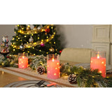 Flickering Flameless Candles With String Lights, Battery Operated Candles, Embedded String Lights Led Candles, Unbreakable Plexiglass Candle With Remote, Set Of 3, Pink