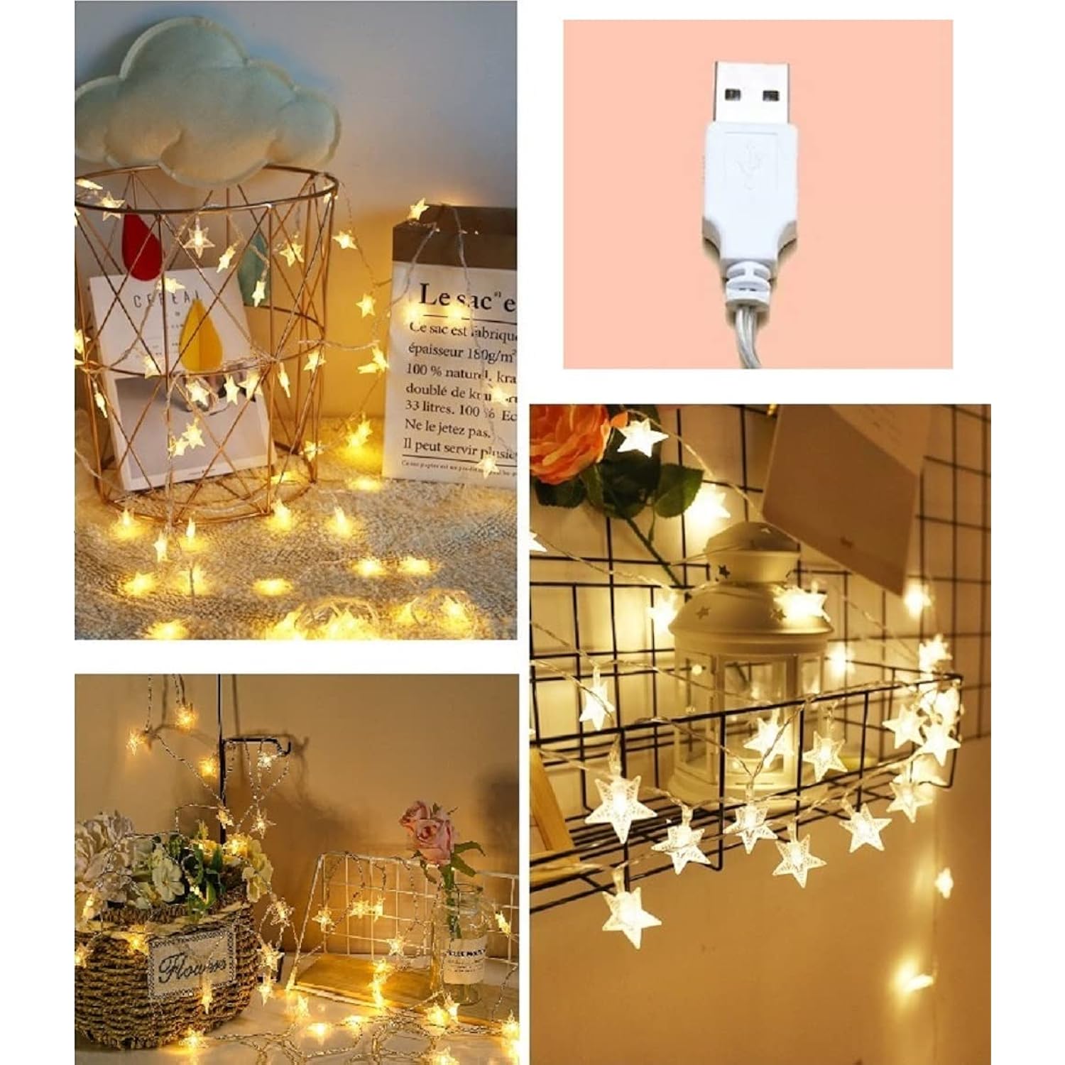 Star String Lights, Merdeco 20Ft 40 Led Usb Powered Star String Lights Warm White Fairy Lights For Birthday Party Weddin