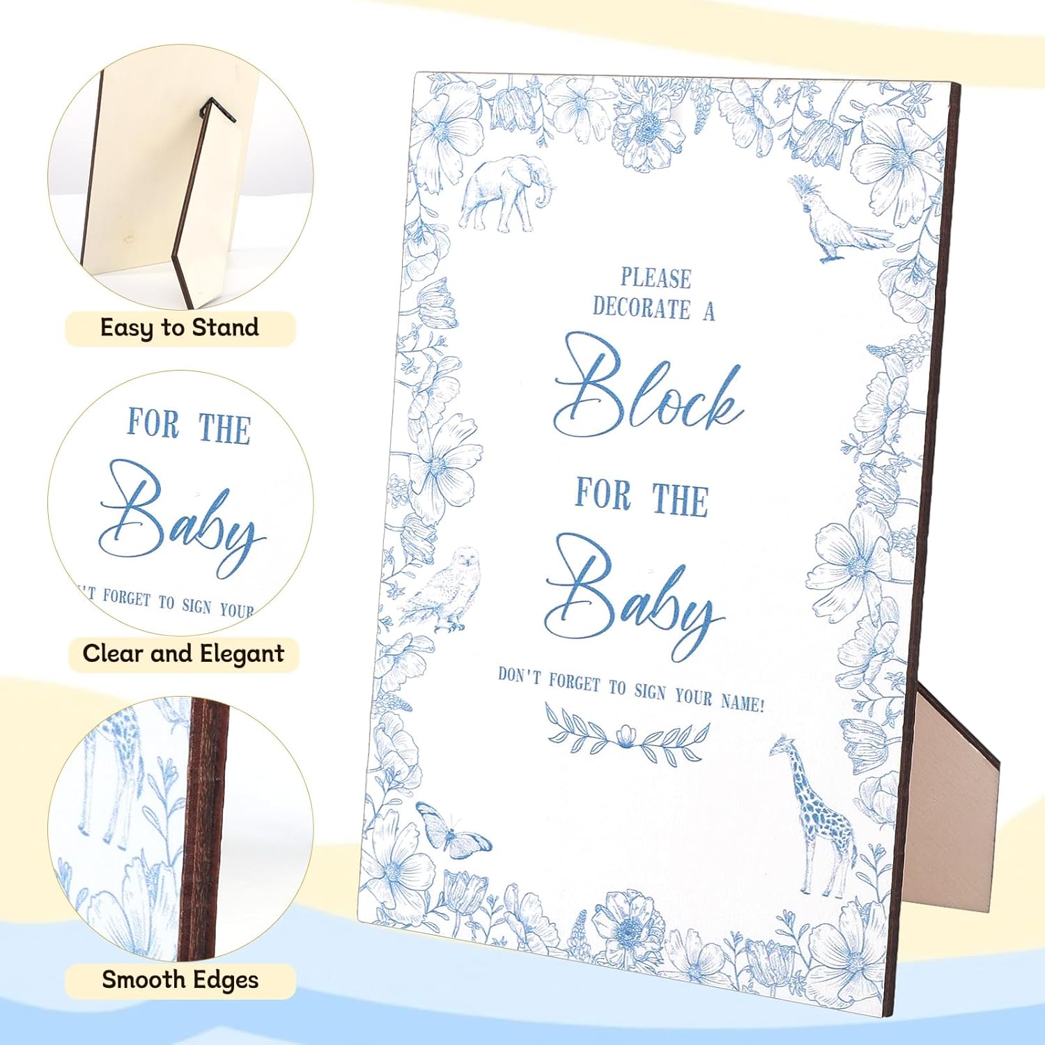 114Pcs Baby Shower Games Kit, 52 Blank Wooden Baby Shower Blocks 24 Acrylic Paint Marker 1 Wooden Sign 1 Storage Box And 36 Templates For Baby Shower Decorations