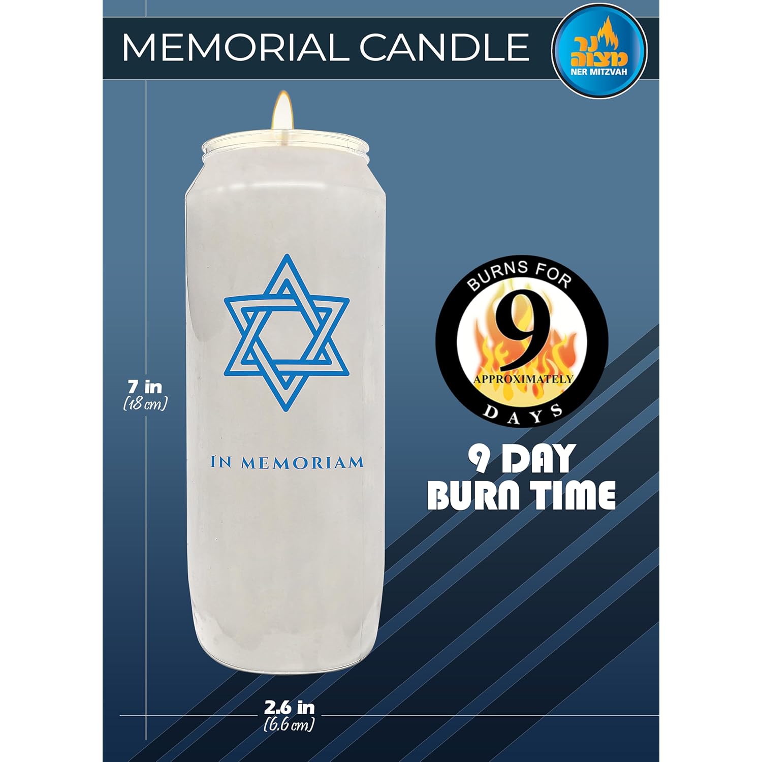 Ner Mitzvah Yahrzeit Memorial Candles, 9 Day Burn Time (Pack of 3)