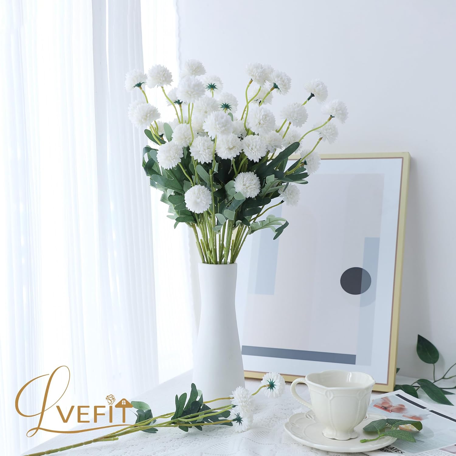 10 Pcs White Kiku Flower Fake Mums Long Stem Flowers,Faux Kiku Flower Bulk,Silk Flowers Mini Chrysanthemum Floral Arrangements,Artificial Flowers Chrysanth Mini Fake Flower
