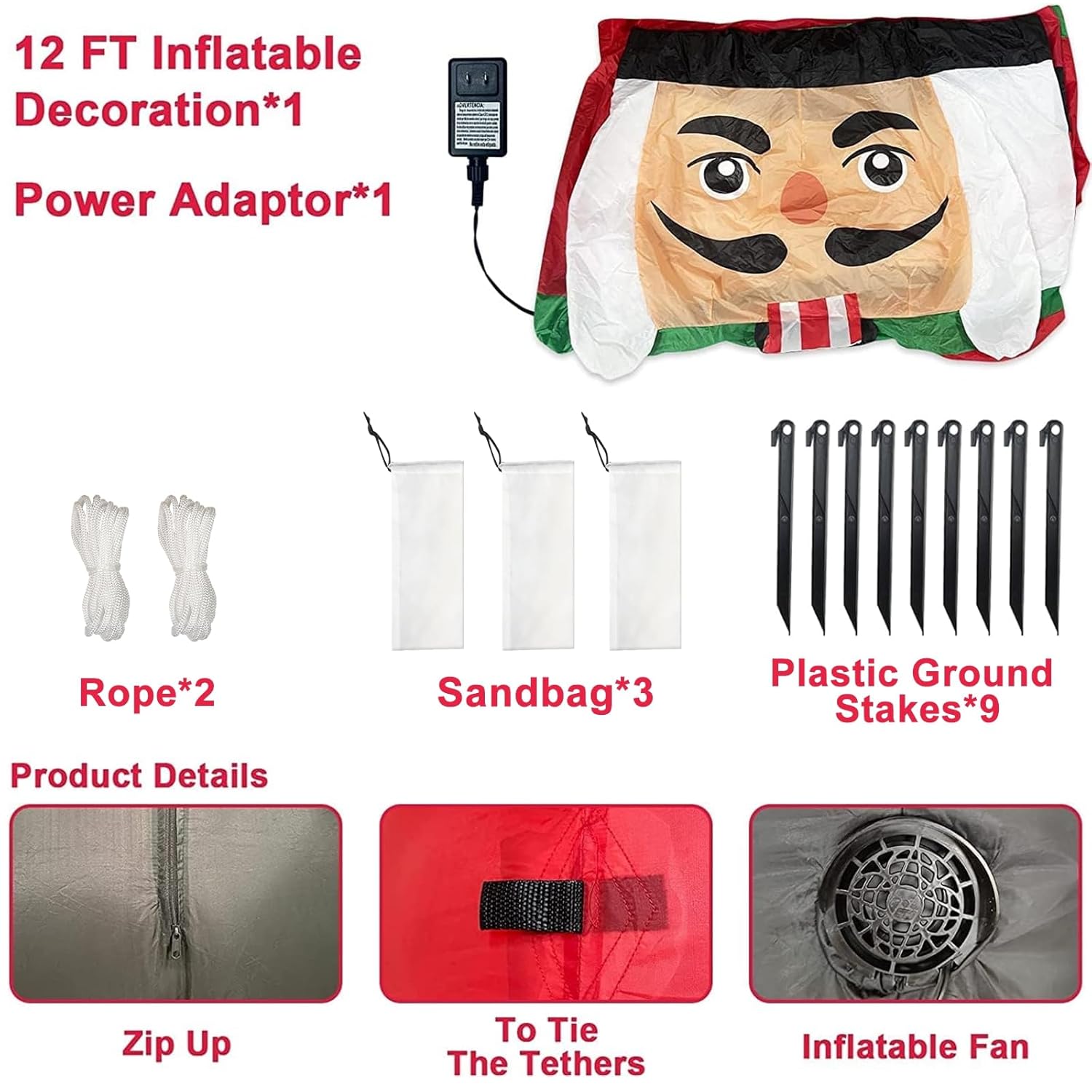 12 Foot Giant Christmas Inflatables Nutcracker Decoration Outdoor Blow Up Candy Cane Christmas Decoration With Build-In