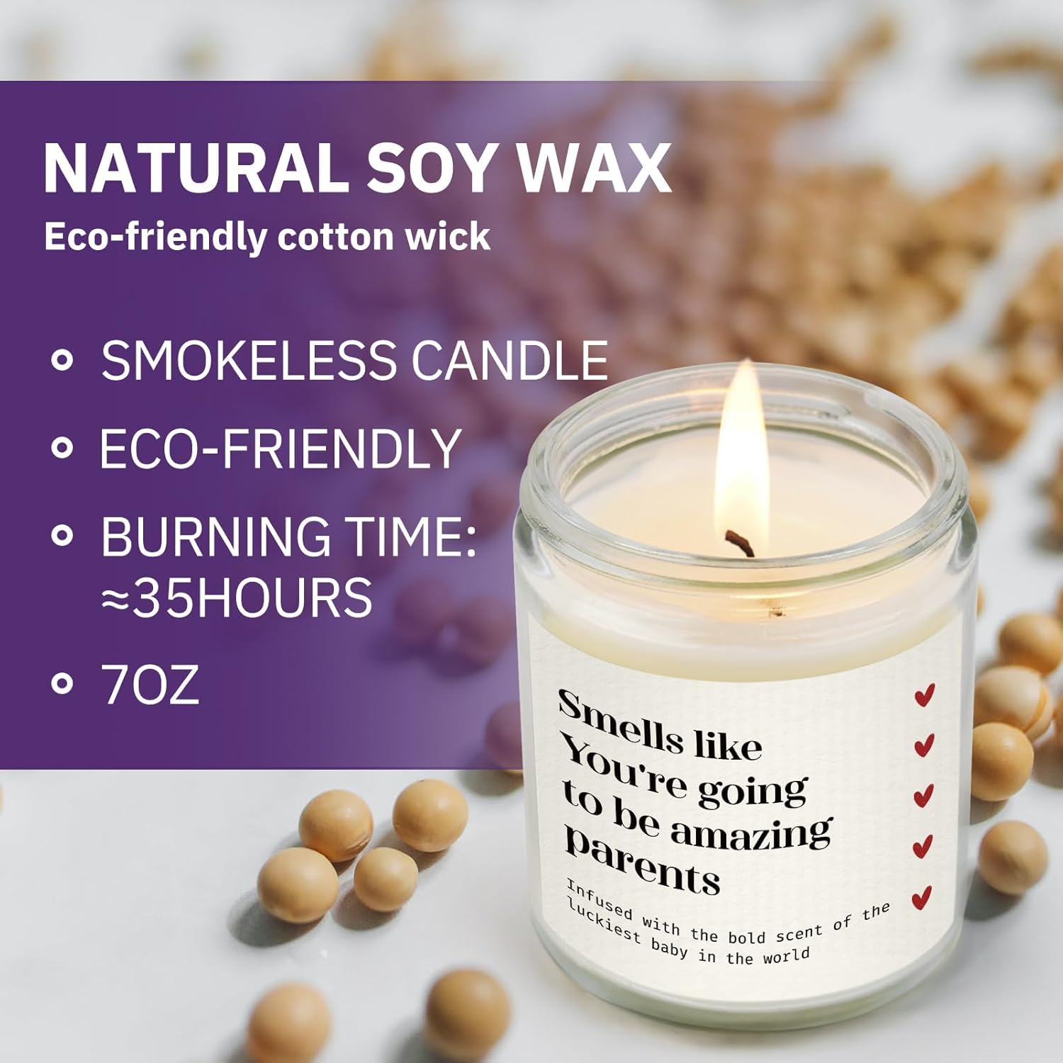 New Parents Gifts For Couples, Soy Wax Lavender Scented Candle - Gender Reveal Gifts For Parents To Be (7Oz)