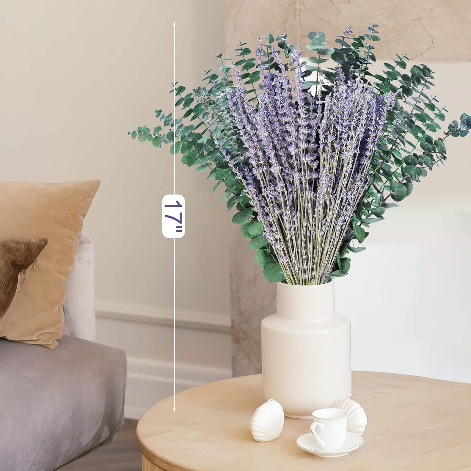 Preserved Eucalyptus Stems & Dried Lavender Bundles For Shower, 70 Pcs17'' Natural Real Live Eucalyptu Leaves Greenery Hanging Lavender Flowers Shower Plant, Fragrance, Vase Decor