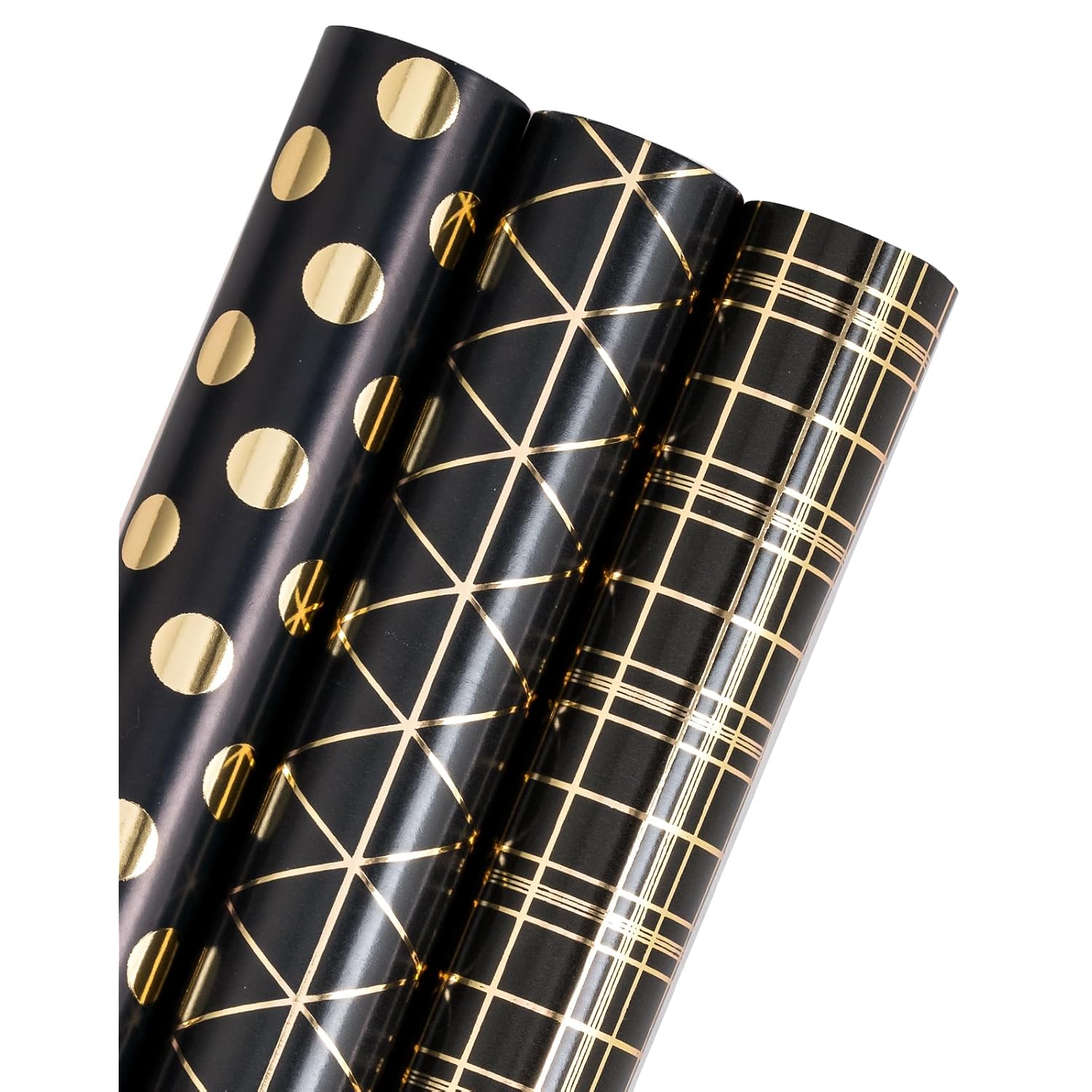Black & Gold Geometric Wrapping Paper - 3 Rolls, 17" X 120" Each - Perfect For Multiple Occasions