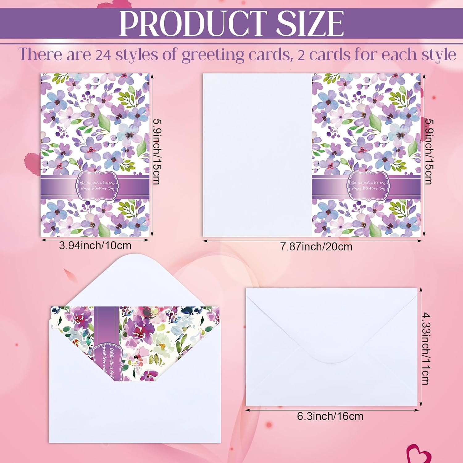 48 Pcs 24 Assorted Styles Religious Valentine‘S Day Cards With Scripture Bible Christian Valentine Cards Bulk Hearts Love Flower Religious Greeting Cardboard With Envelopes