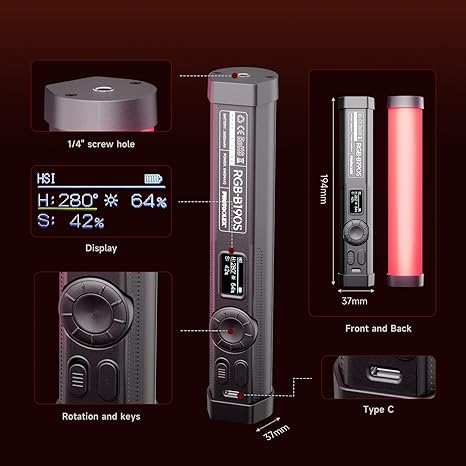 Mini RGB Tube Light LED Video Wand Rechargeable Magnetic Handheld Light Stick for Vlog YouTube
