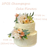 2Pcs Cake Topper Set, Artificial Flowers Decor For Wedding Ceremony, Anniversary, Home Decor - Champagne Boho Wedding Decorations