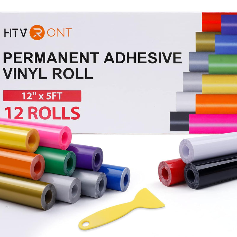 Permanent Vinyl For Cricut-12 Pack 12 Inch By 5 Feet Permanent Vinyl R