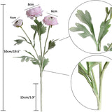 5Pcs Artificial Ranunculus Flowers Silk Flowers Faux Ranunculus Asian Buttercup With Flocked Leaves Fake Flower Stems For Home Decor Indoor Diy Floral Wedding Table Centerpiece (Pink)