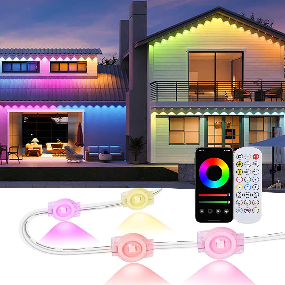 Permanent Outdoor Lights, Rgb Eave Lights With App Control Remote, Ip67 Waterproof Led String Lights For Christmas, Hall