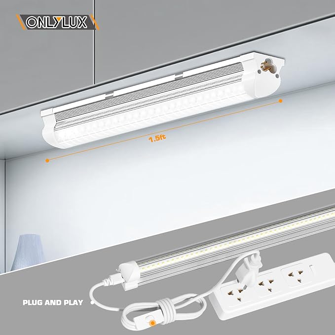2 Pack LED Tube Lights 25W 6000K Linkable Plug In Shop Lights for Garage Workbench