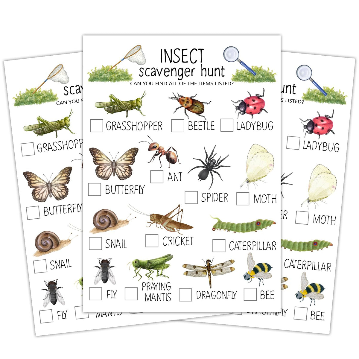 Insect Scavenger Hunt Cards Set Of 30 Pcs, Nature Treasure Hunt For Family Friends, Outdoor Holiday Party Find And Seek Camping Activity -03